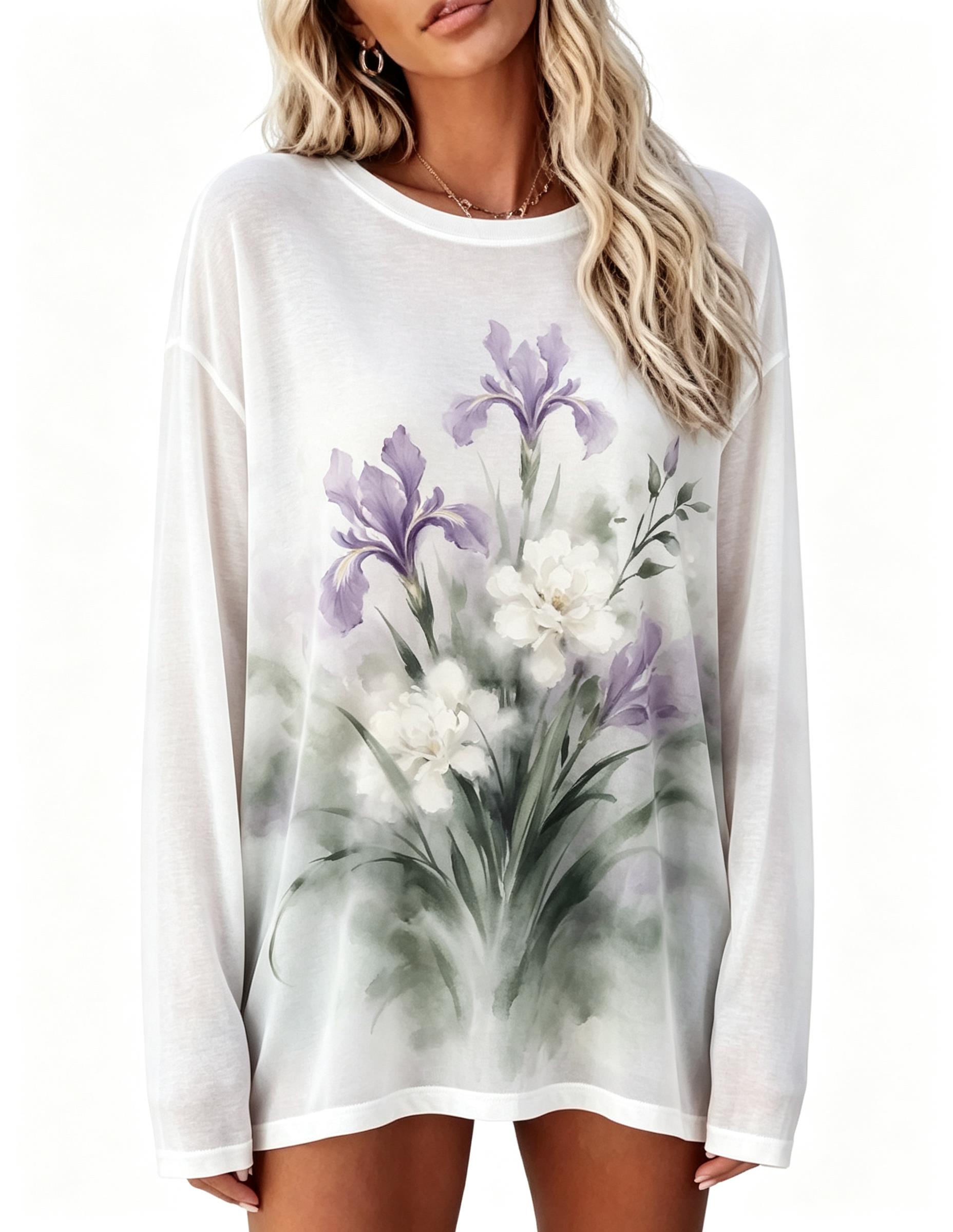 여성용 긴소매 티셔츠 빈티지 핑크 장미 꽃다발 플로럴  - Wallpaper 리뷰 및 가격